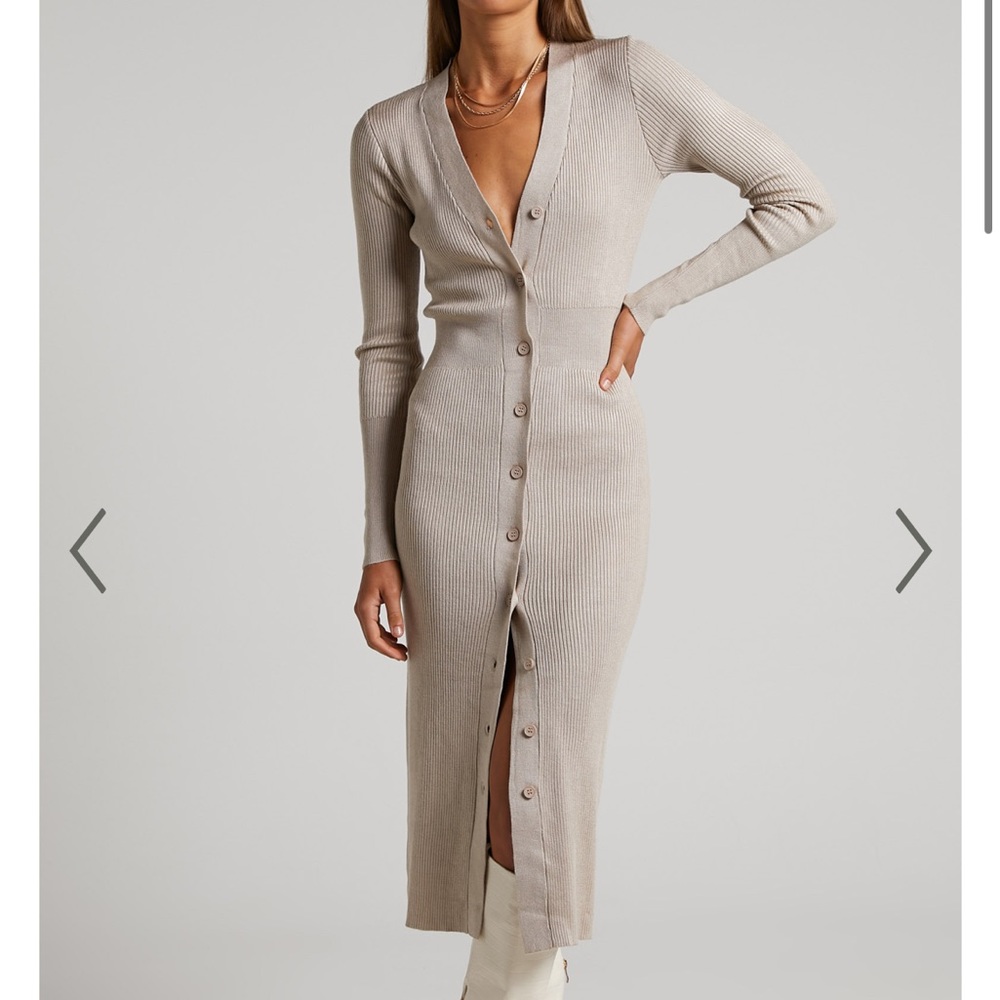 Button Front Knit MIDI Dress Showpo